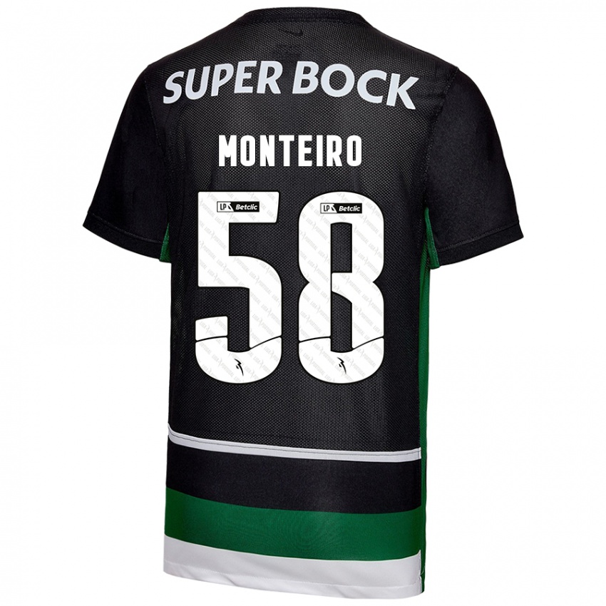 Hombre Camiseta David Monteiro #58 Negro Blanco Verde 1ª Equipación 2024/25 La Camisa México