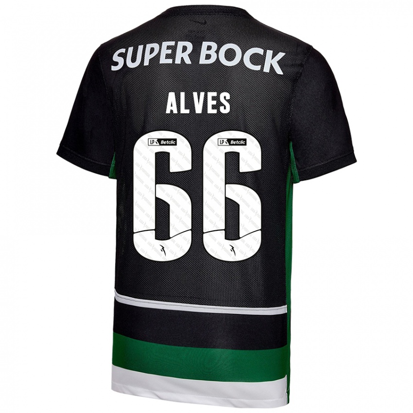 Hombre Camiseta Miguel Alves #66 Negro Blanco Verde 1ª Equipación 2024/25 La Camisa México