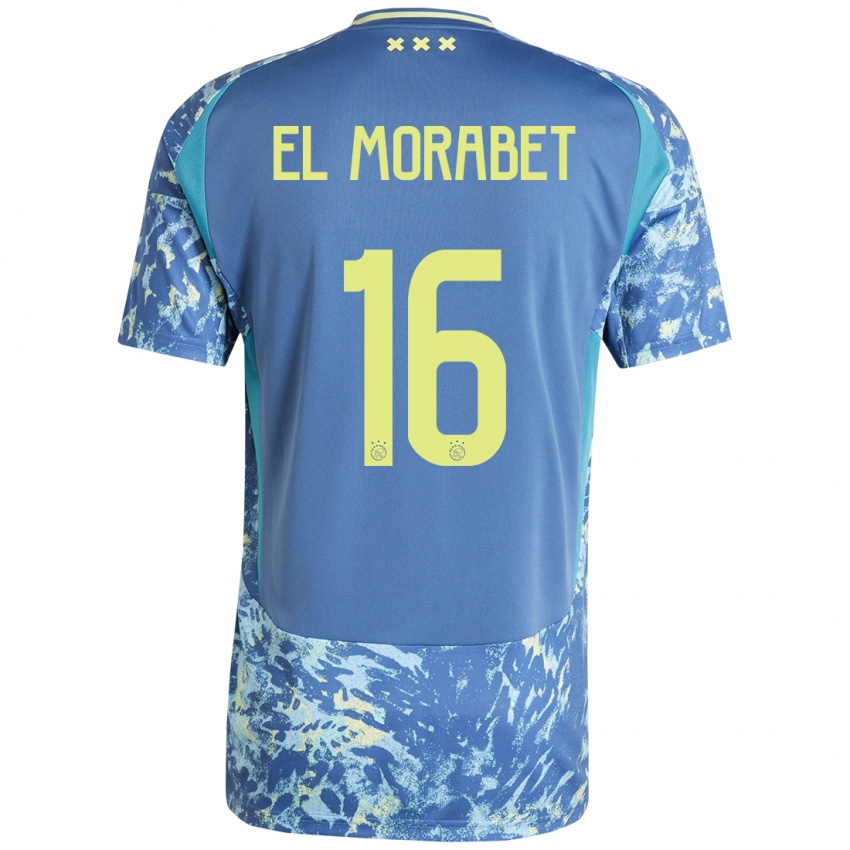 Hombre Camiseta Younes El Morabet #16 Gris Azul Amarillo 2ª Equipación 2024/25 La Camisa México