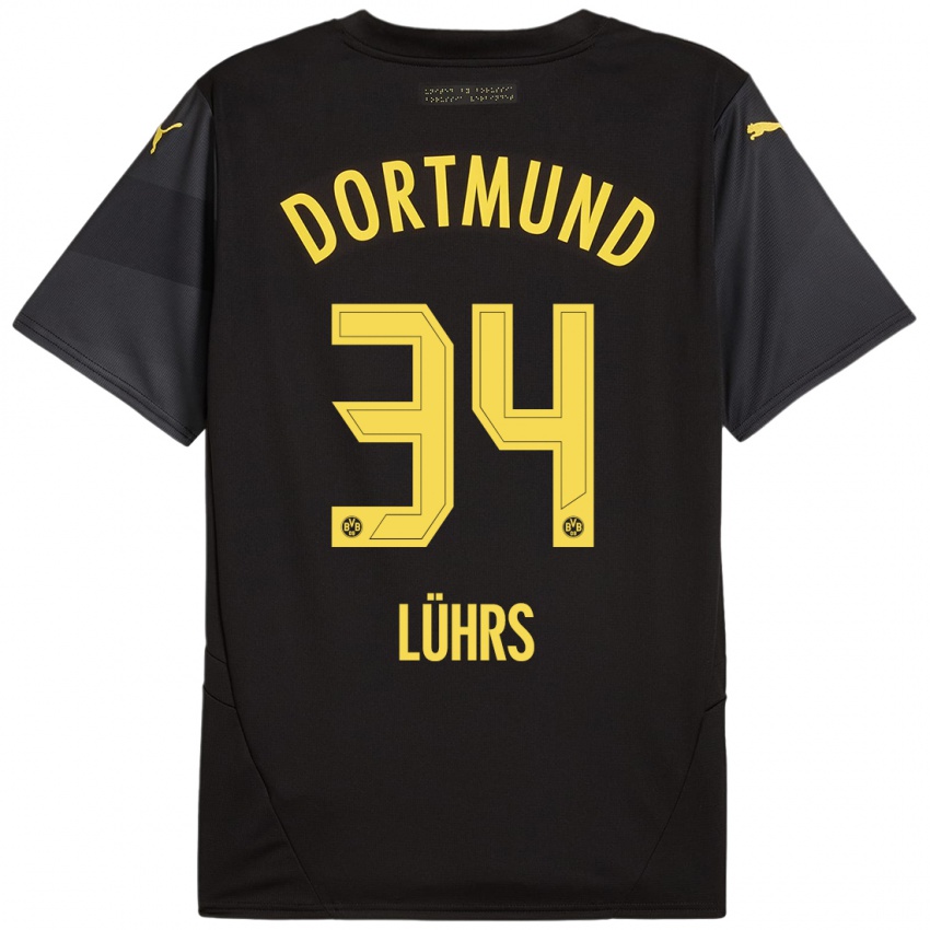 Hombre Camiseta Yannik Lührs #34 Negro Amarillo 2ª Equipación 2024/25 La Camisa México