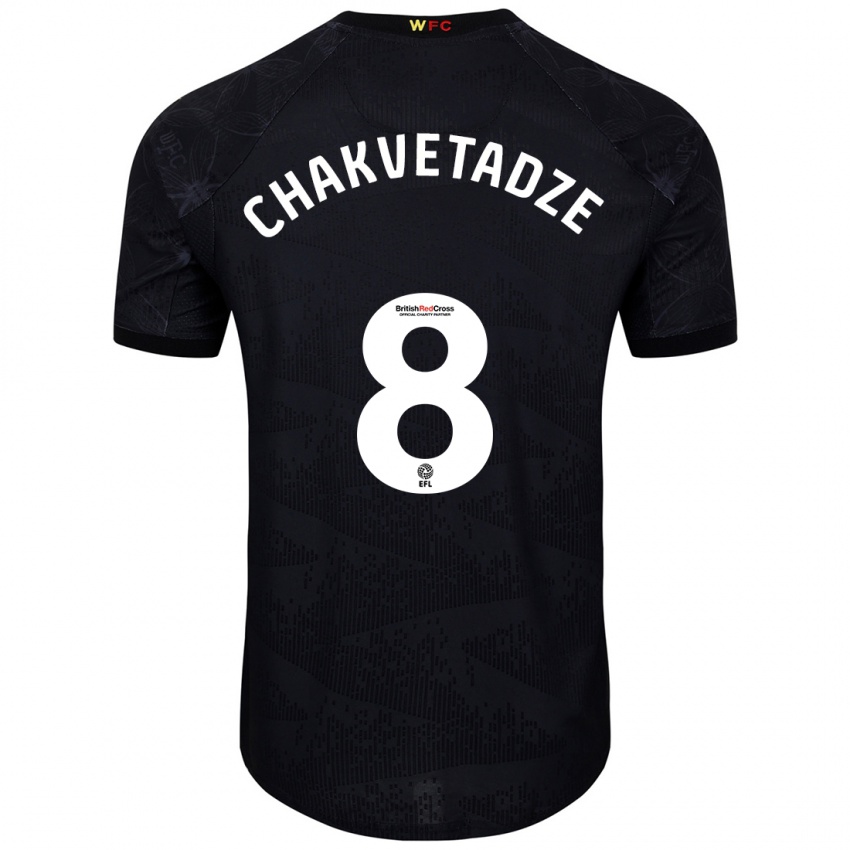 Hombre Camiseta Giorgi Chakvetadze #8 Negro Blanco 2ª Equipación 2024/25 La Camisa México