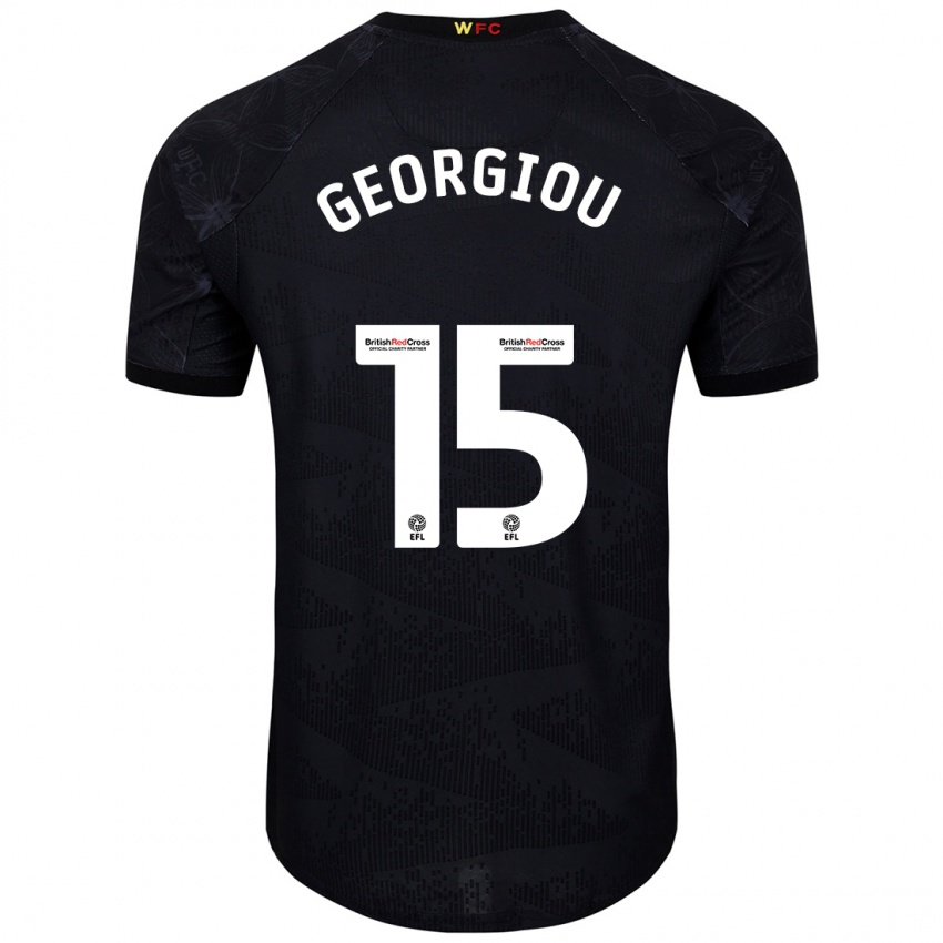 Hombre Camiseta Andria Georgiou #15 Negro Blanco 2ª Equipación 2024/25 La Camisa México