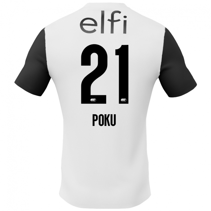 Hombre Camiseta Ernest Poku #21 Blanco Negro 2ª Equipación 2024/25 La Camisa México