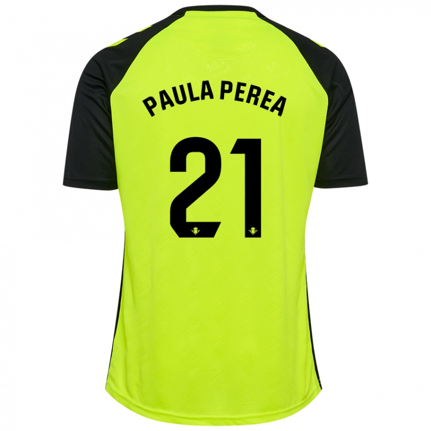 Hombre Camiseta Paula Perea Ramírez #21 Amarillo Fluorescente Negro 2ª Equipación 2024/25 La Camisa México