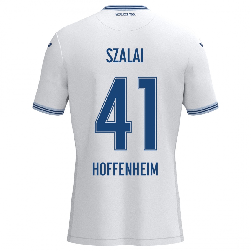 Hombre Camiseta Attila Szalai #41 Blanco Azul 2ª Equipación 2024/25 La Camisa México