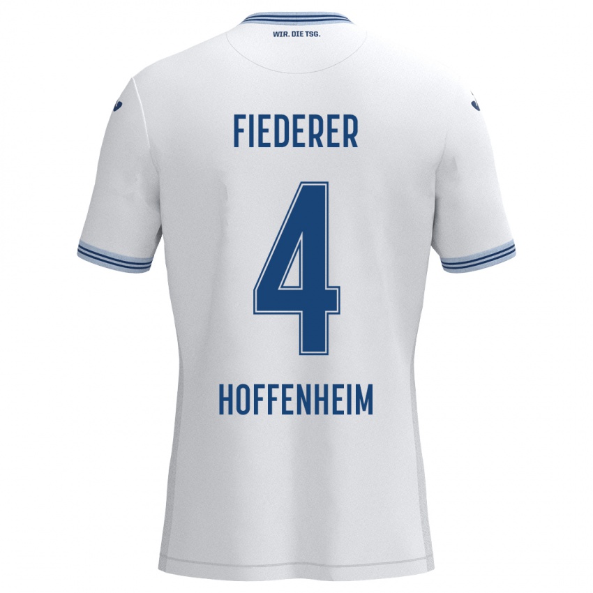 Hombre Camiseta Tom Fiederer #4 Blanco Azul 2ª Equipación 2024/25 La Camisa México