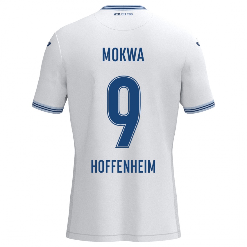 Hombre Camiseta David Mokwa #9 Blanco Azul 2ª Equipación 2024/25 La Camisa México