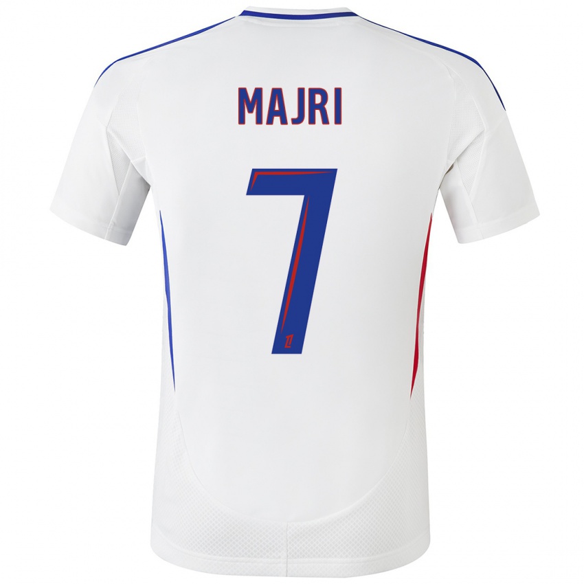 Mujer Camiseta Amel Majri #7 Blanco Azul 1ª Equipación 2024/25 La Camisa México