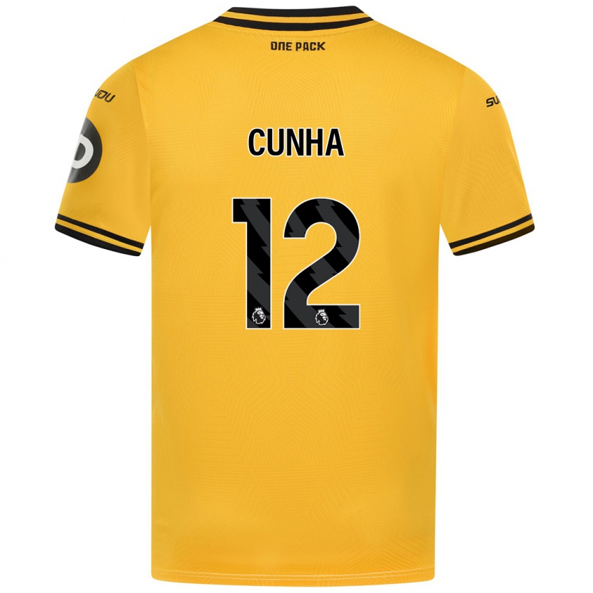 Mujer Camiseta Matheus Cunha #12 Amarillo 1ª Equipación 2024/25 La Camisa México