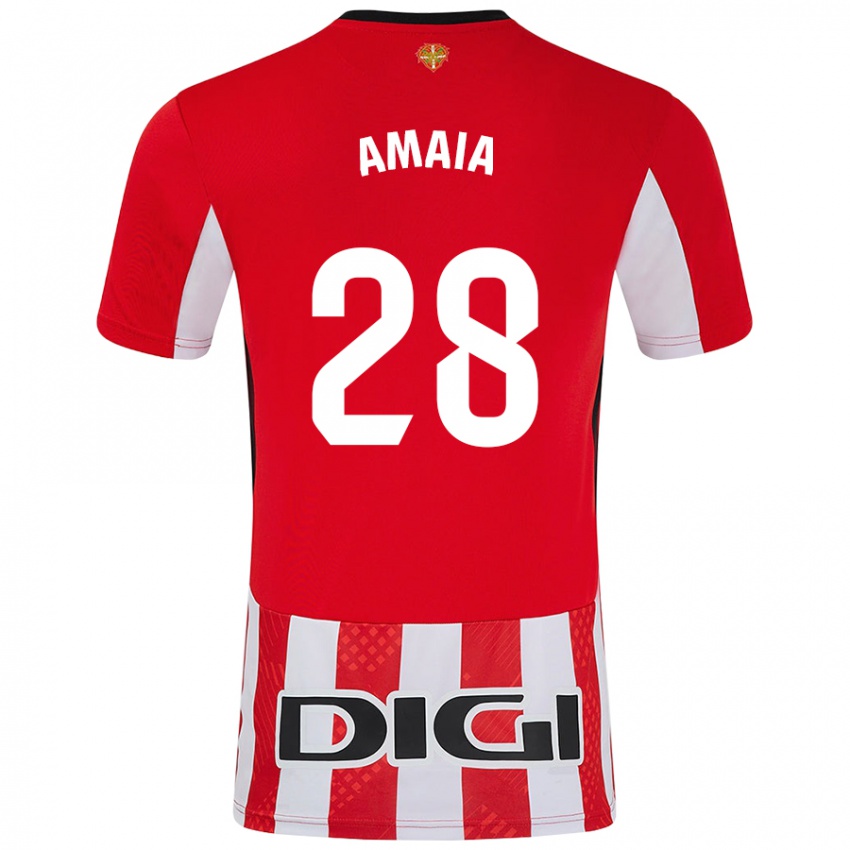 Mujer Camiseta Amaia Martinez De La Peña #28 Rojo Blanco 1ª Equipación 2024/25 La Camisa México