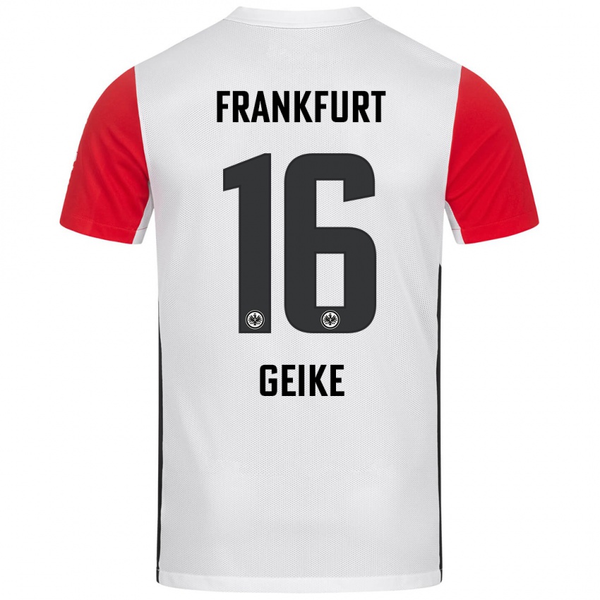 Mujer Camiseta Jonah Geike #16 Blanco Rojo 1ª Equipación 2024/25 La Camisa México