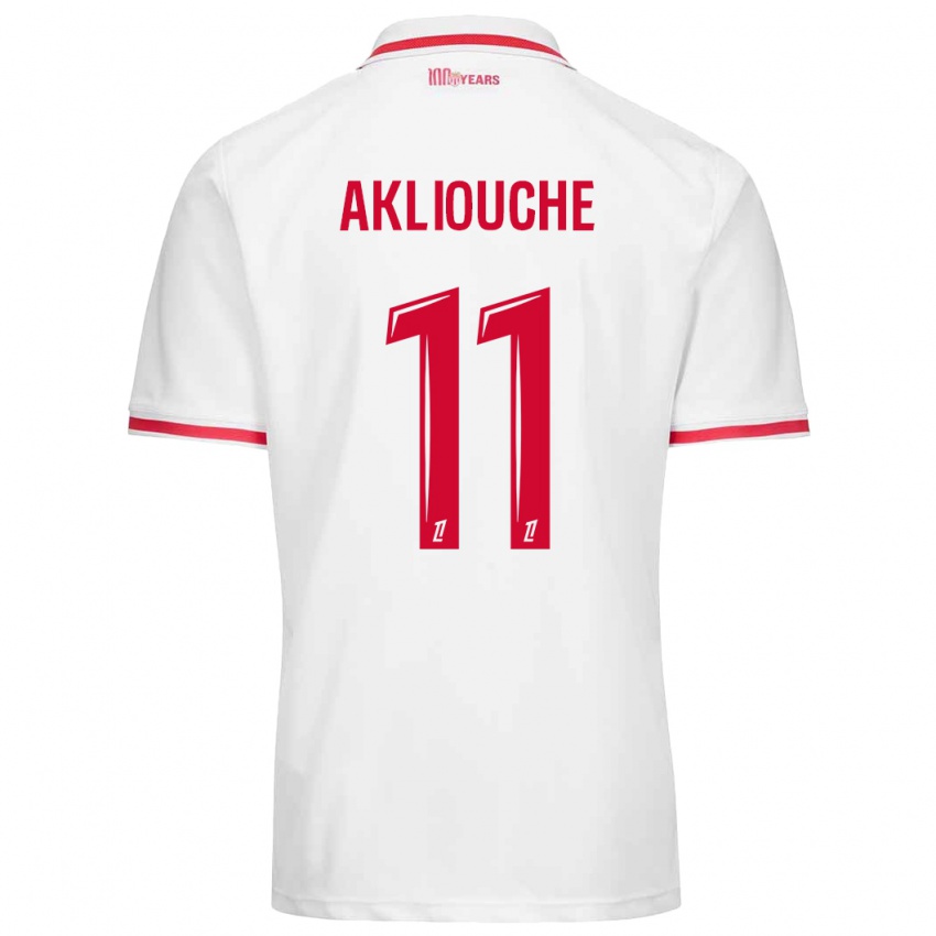 Niño Camiseta Maghnes Akliouche #11 Blanco Rojo 1ª Equipación 2024/25 La Camisa México