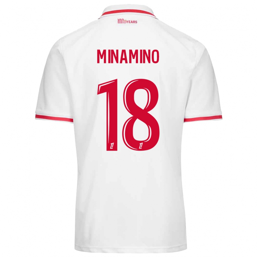 Niño Camiseta Takumi Minamino #18 Blanco Rojo 1ª Equipación 2024/25 La Camisa México