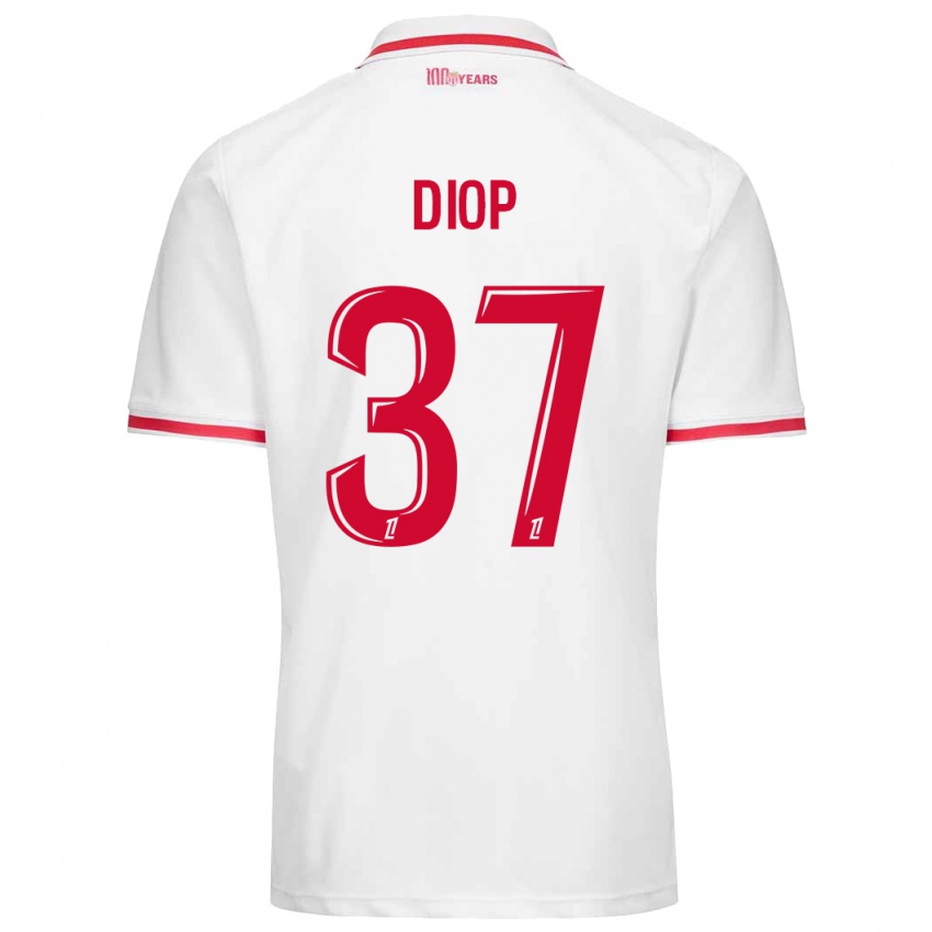 Niño Camiseta Edan Diop #37 Blanco Rojo 1ª Equipación 2024/25 La Camisa México