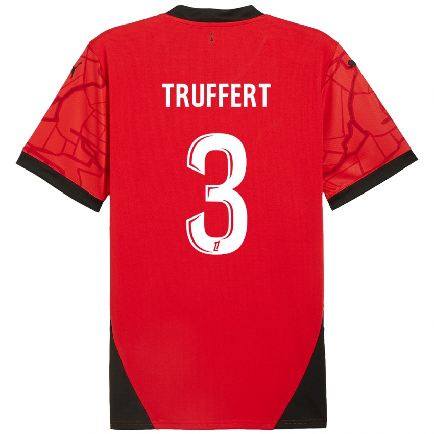 Niño Camiseta Adrien Truffert #3 Rojo Negro 1ª Equipación 2024/25 La Camisa México