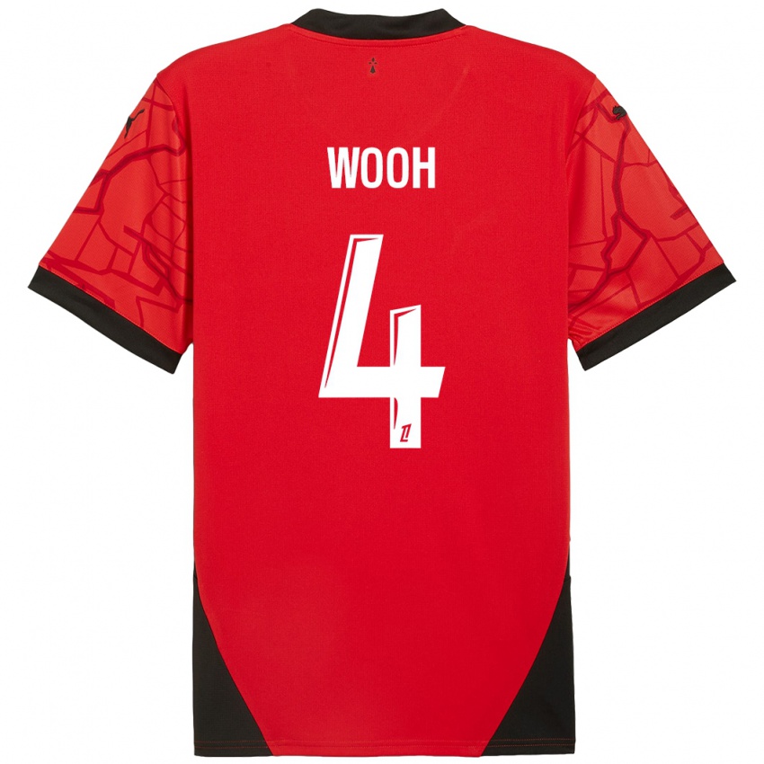 Niño Camiseta Christopher Wooh #4 Rojo Negro 1ª Equipación 2024/25 La Camisa México