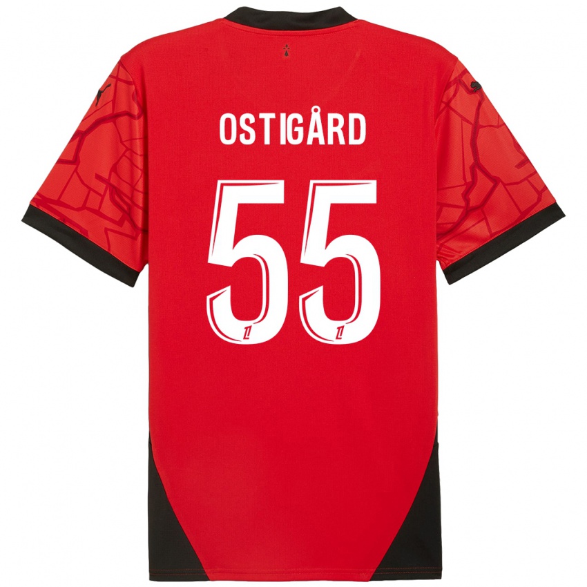 Niño Camiseta Leo Ostigard #55 Rojo Negro 1ª Equipación 2024/25 La Camisa México