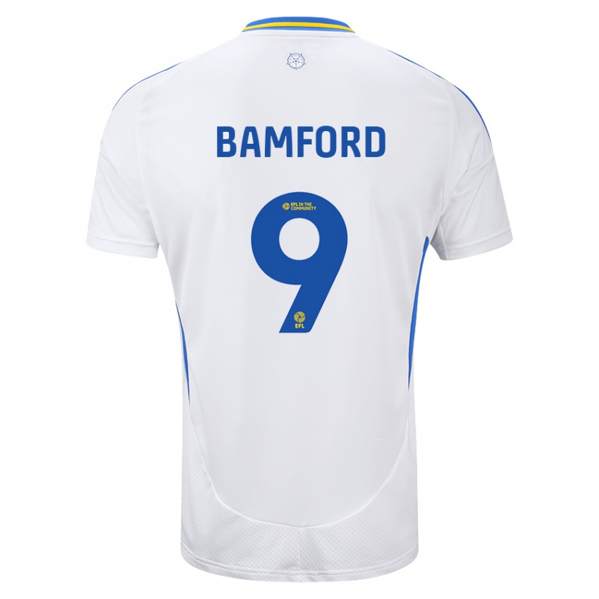 Niño Camiseta Patrick Bamford #9 Blanco Azul 1ª Equipación 2024/25 La Camisa México