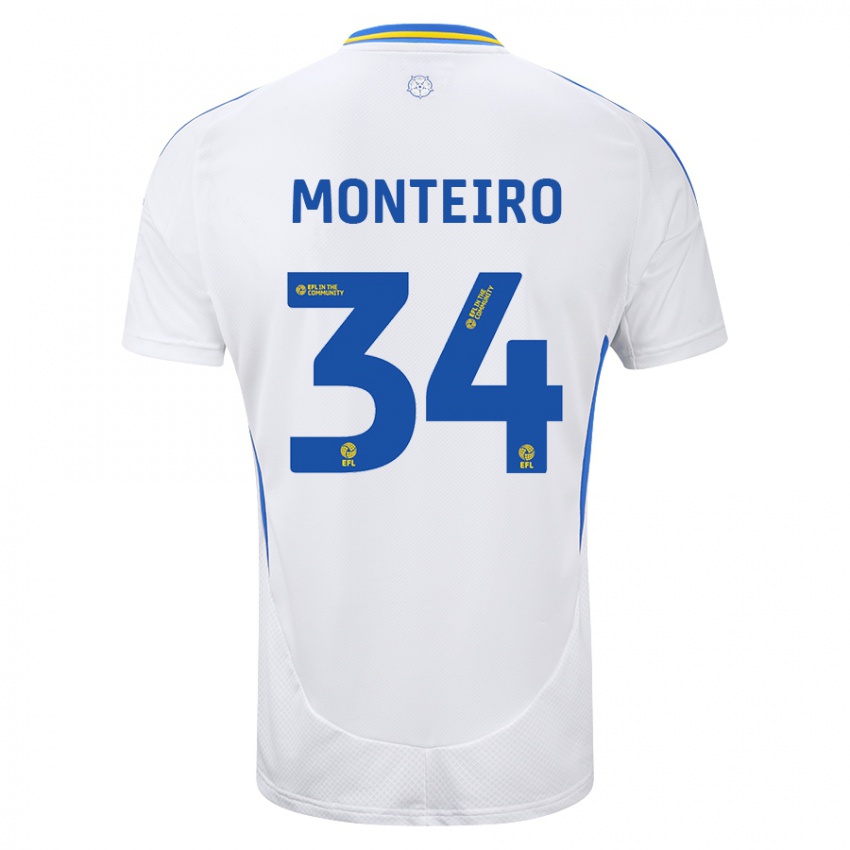 Niño Camiseta Diogo Monteiro #34 Blanco Azul 1ª Equipación 2024/25 La Camisa México