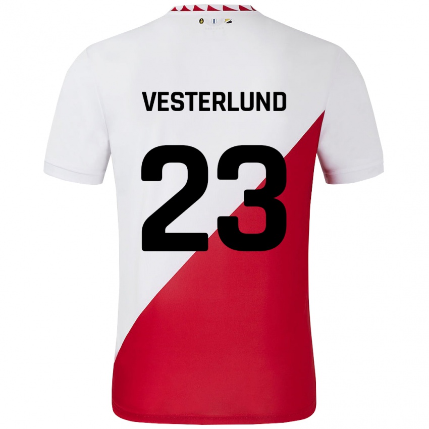 Niño Camiseta Niklas Vesterlund #23 Blanco Rojo 1ª Equipación 2024/25 La Camisa México