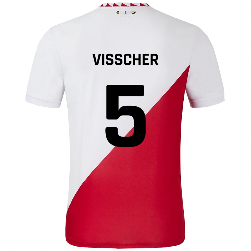 Niño Camiseta Amber Visscher #5 Blanco Rojo 1ª Equipación 2024/25 La Camisa México