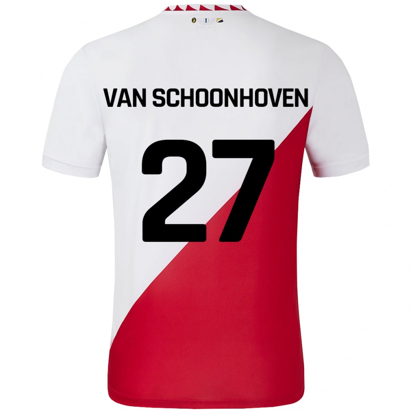 Niño Camiseta Nurija Van Schoonhoven #27 Blanco Rojo 1ª Equipación 2024/25 La Camisa México