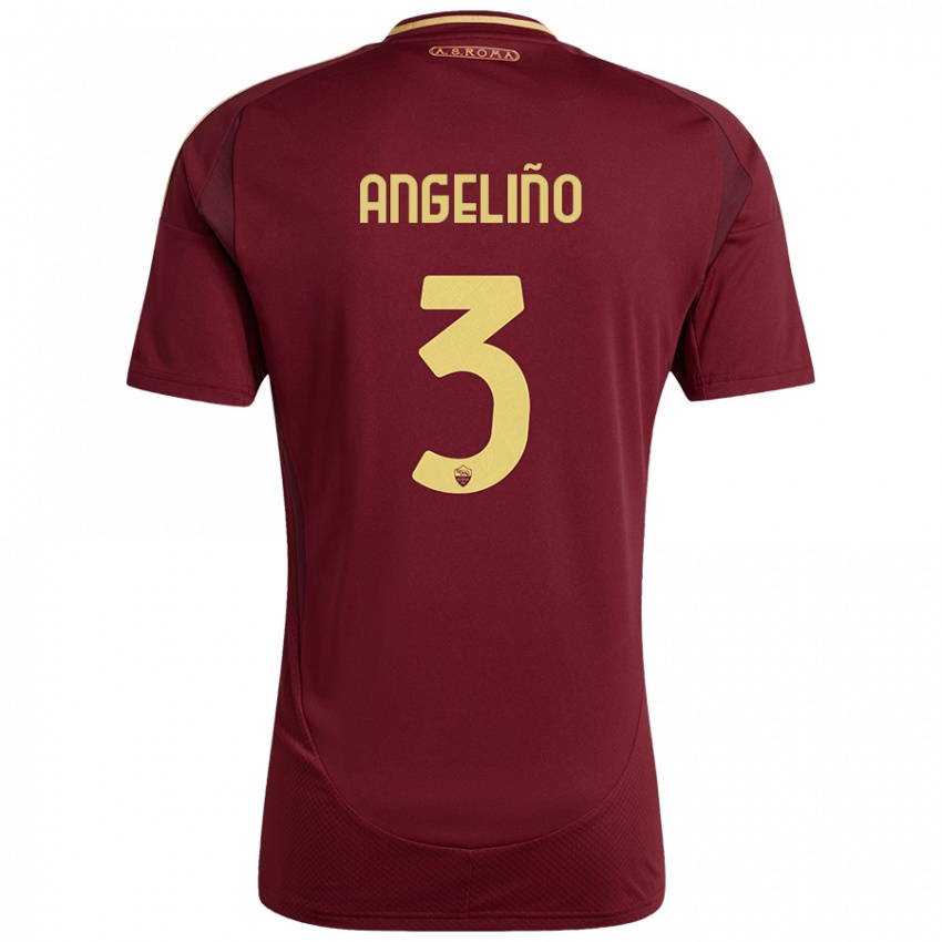 Niño Camiseta Angelino #3 Rojo Marrón Dorado 1ª Equipación 2024/25 La Camisa México