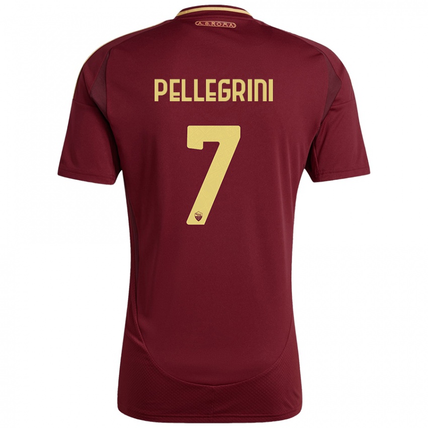 Niño Camiseta Lorenzo Pellegrini #7 Rojo Marrón Dorado 1ª Equipación 2024/25 La Camisa México