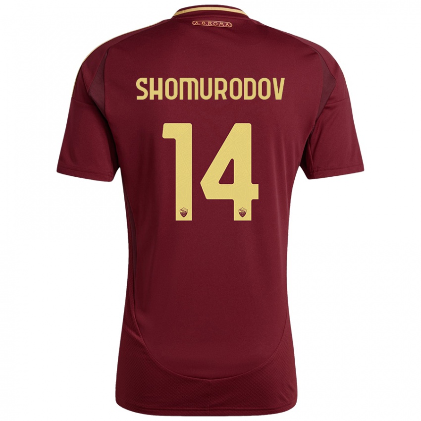 Niño Camiseta Eldor Shomurodov #14 Rojo Marrón Dorado 1ª Equipación 2024/25 La Camisa México