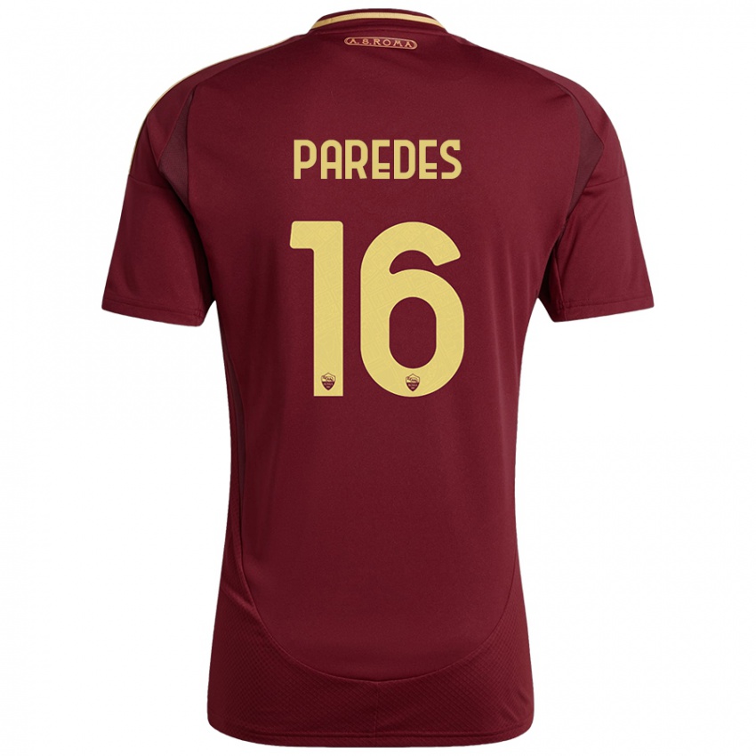 Niño Camiseta Leandro Paredes #16 Rojo Marrón Dorado 1ª Equipación 2024/25 La Camisa México