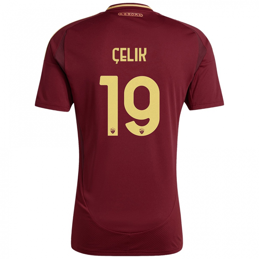 Niño Camiseta Zeki Celik #19 Rojo Marrón Dorado 1ª Equipación 2024/25 La Camisa México