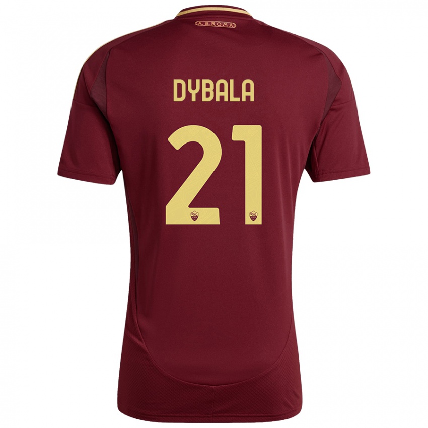 Niño Camiseta Paulo Dybala #21 Rojo Marrón Dorado 1ª Equipación 2024/25 La Camisa México