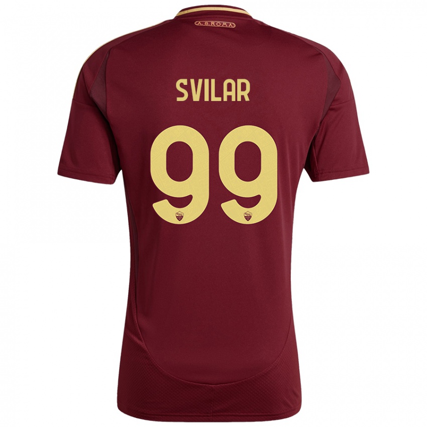 Niño Camiseta Mile Svilar #99 Rojo Marrón Dorado 1ª Equipación 2024/25 La Camisa México