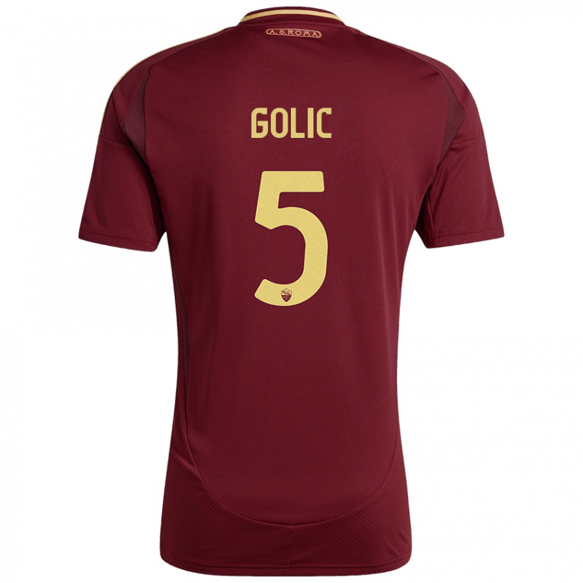 Niño Camiseta Lovro Golic #5 Rojo Marrón Dorado 1ª Equipación 2024/25 La Camisa México