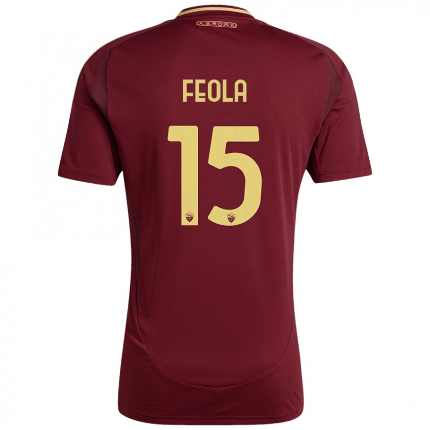 Niño Camiseta William Feola #15 Rojo Marrón Dorado 1ª Equipación 2024/25 La Camisa México