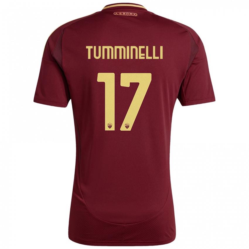 Niño Camiseta Gianmarco Tumminelli #17 Rojo Marrón Dorado 1ª Equipación 2024/25 La Camisa México