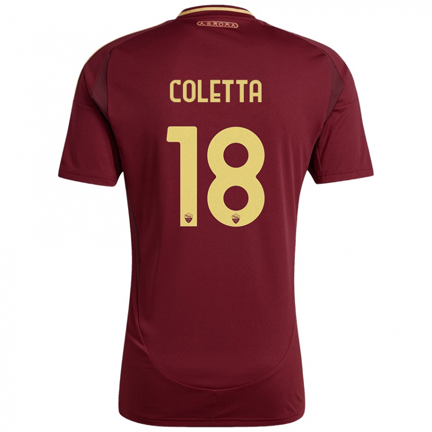 Niño Camiseta Federico Coletta #18 Rojo Marrón Dorado 1ª Equipación 2024/25 La Camisa México