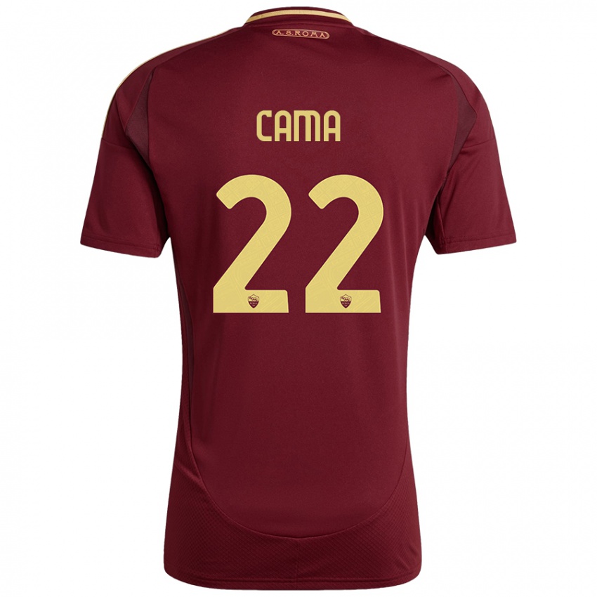 Niño Camiseta Cristian Cama #22 Rojo Marrón Dorado 1ª Equipación 2024/25 La Camisa México