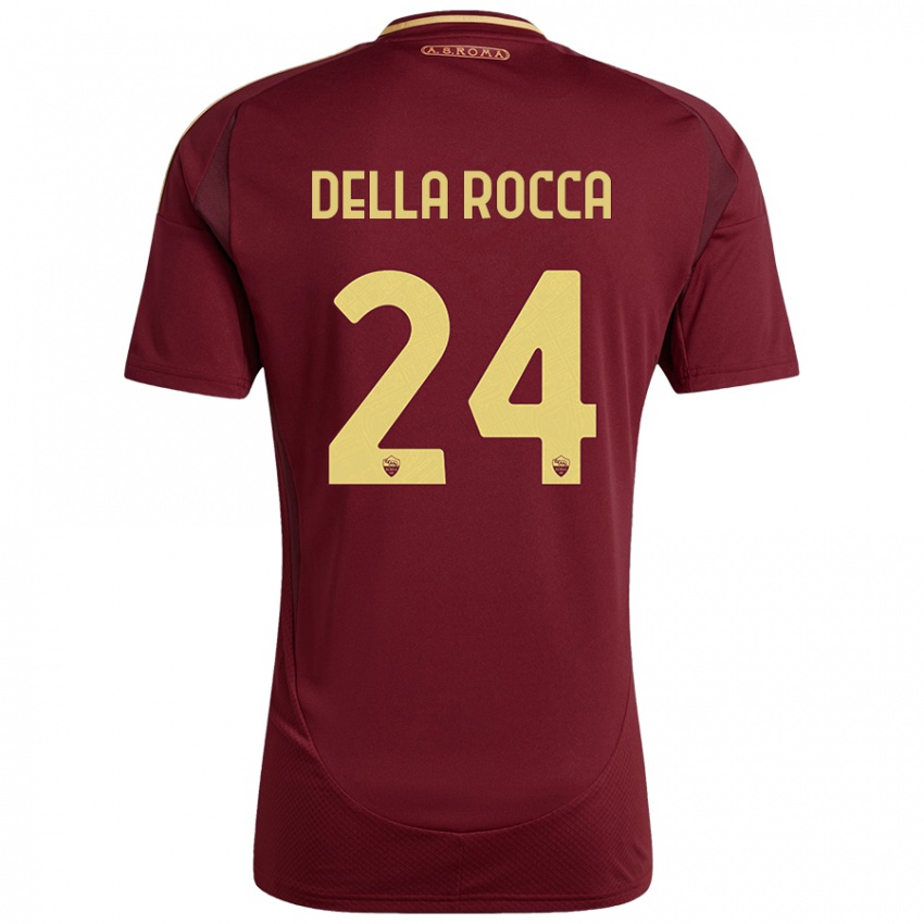 Niño Camiseta Mattia Della Rocca #24 Rojo Marrón Dorado 1ª Equipación 2024/25 La Camisa México