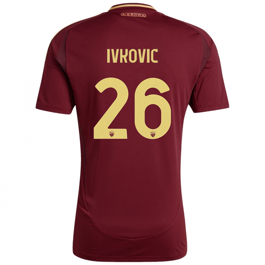 Niño Camiseta Mate Ivkovic #26 Rojo Marrón Dorado 1ª Equipación 2024/25 La Camisa México