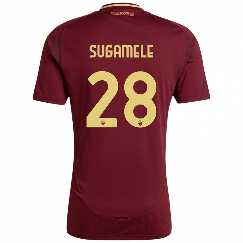 Niño Camiseta Alessandro Sugamele #28 Rojo Marrón Dorado 1ª Equipación 2024/25 La Camisa México