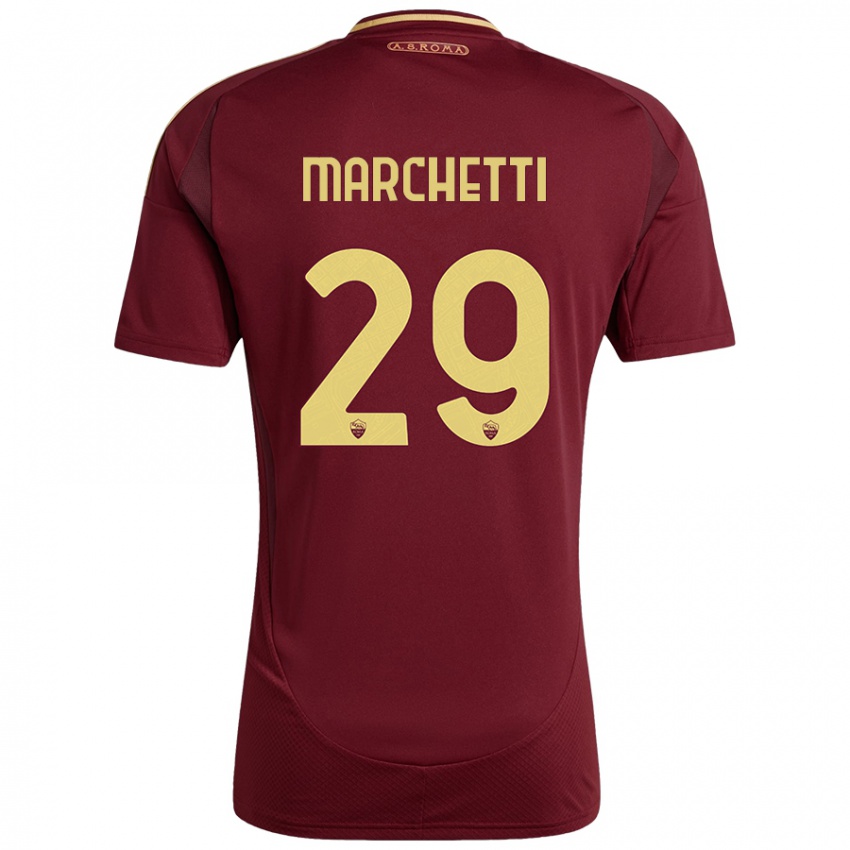 Niño Camiseta Tommaso Marchetti #29 Rojo Marrón Dorado 1ª Equipación 2024/25 La Camisa México