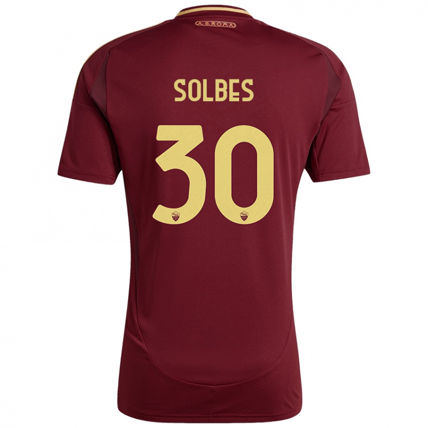 Niño Camiseta Ricardo Solbes #30 Rojo Marrón Dorado 1ª Equipación 2024/25 La Camisa México