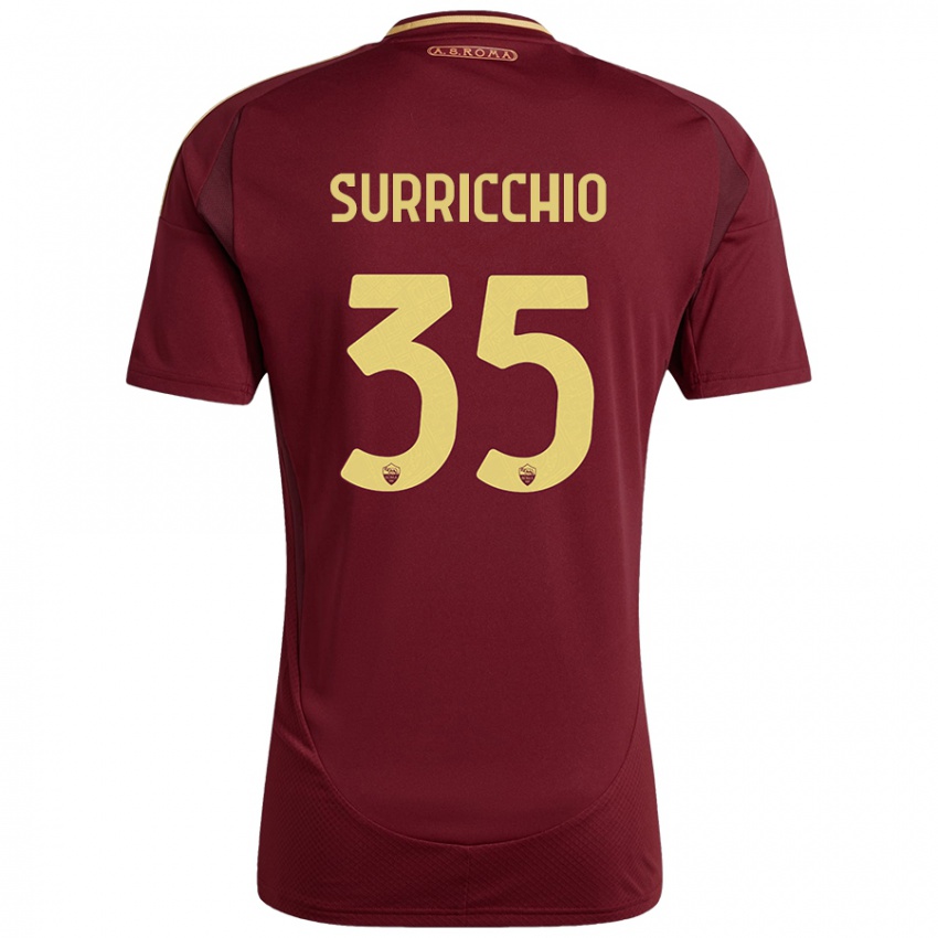 Niño Camiseta Jacopo Surricchio #35 Rojo Marrón Dorado 1ª Equipación 2024/25 La Camisa México