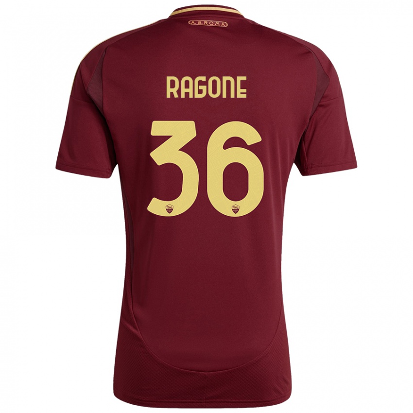 Niño Camiseta Diego Ragone #36 Rojo Marrón Dorado 1ª Equipación 2024/25 La Camisa México