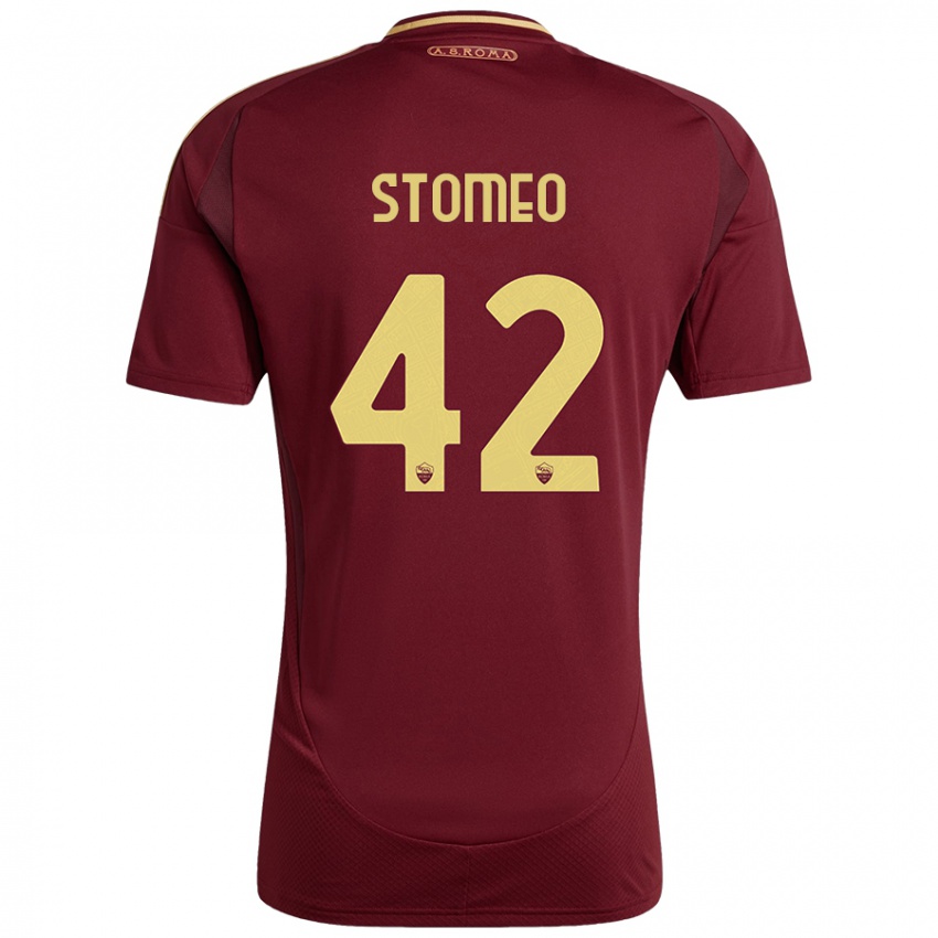 Niño Camiseta Giorgio Stomeo #42 Rojo Marrón Dorado 1ª Equipación 2024/25 La Camisa México