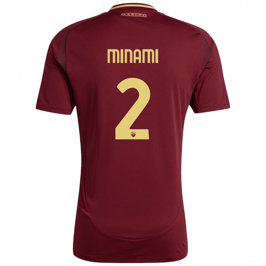 Niño Camiseta Moeka Minami #2 Rojo Marrón Dorado 1ª Equipación 2024/25 La Camisa México