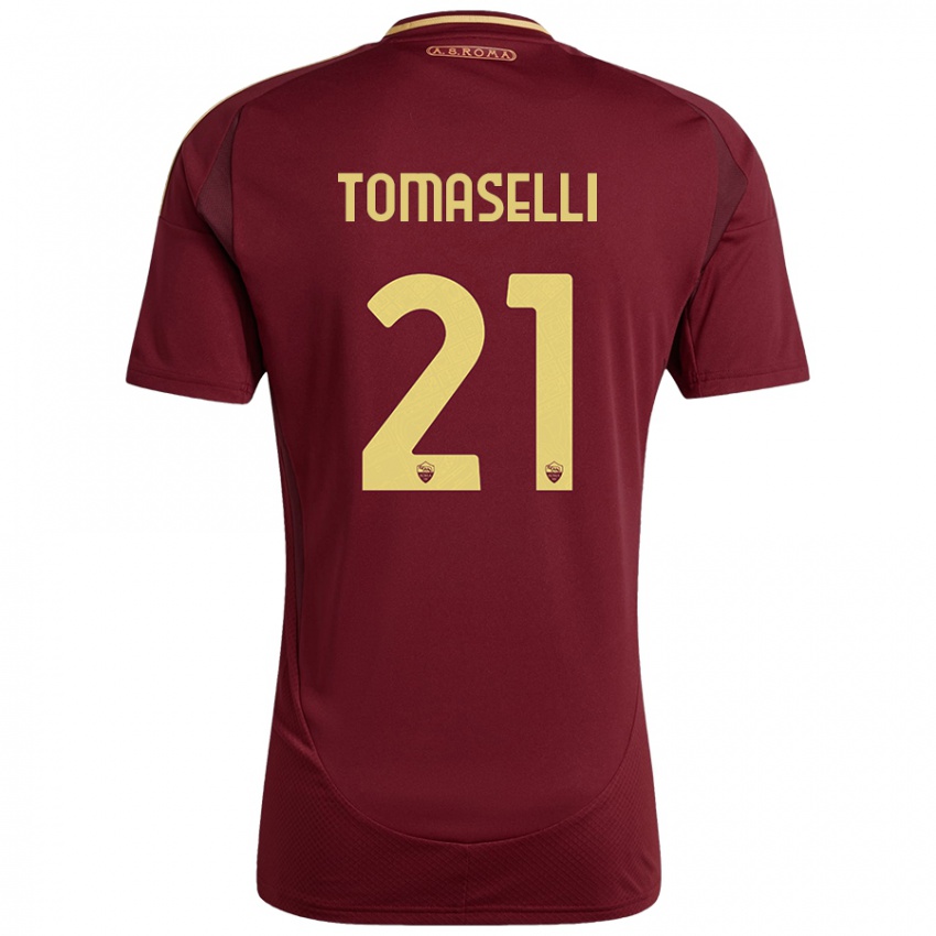 Niño Camiseta Martina Tomaselli #21 Rojo Marrón Dorado 1ª Equipación 2024/25 La Camisa México