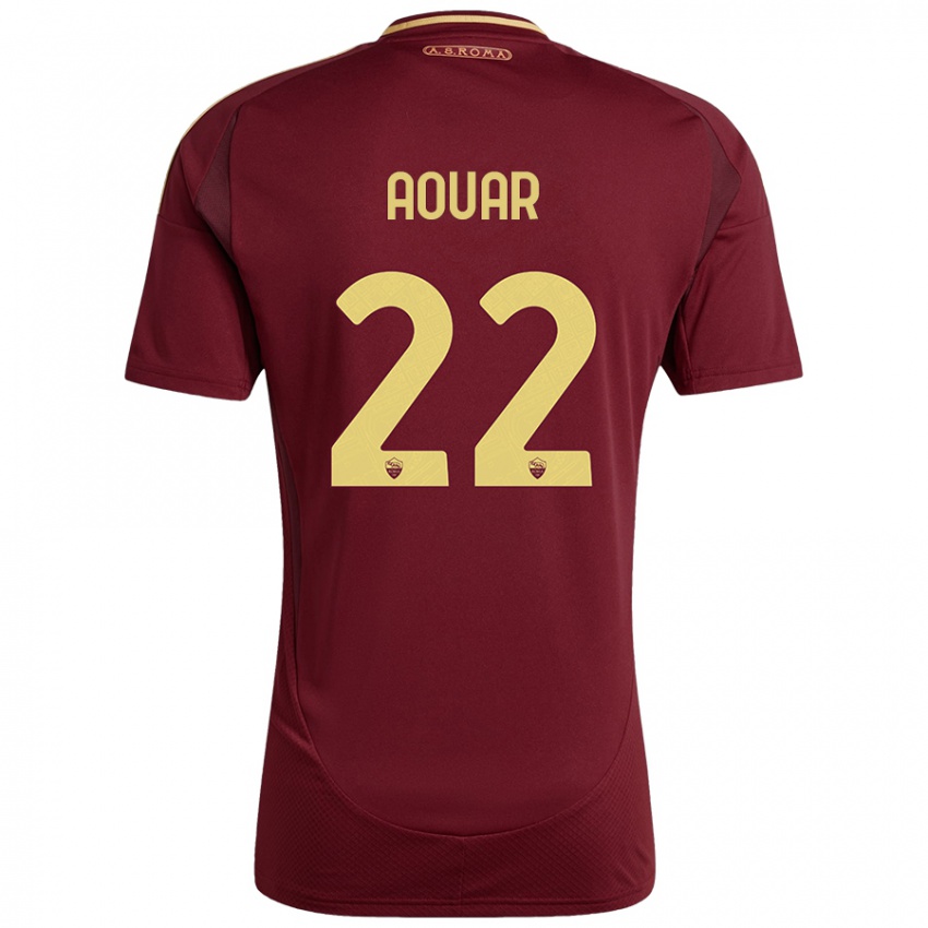 Niño Camiseta Houssem Aouar #22 Rojo Marrón Dorado 1ª Equipación 2024/25 La Camisa México