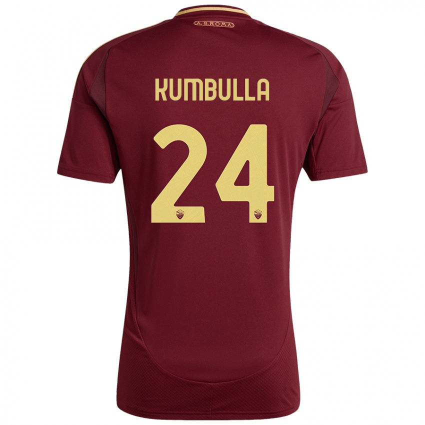 Niño Camiseta Marash Kumbulla #24 Rojo Marrón Dorado 1ª Equipación 2024/25 La Camisa México